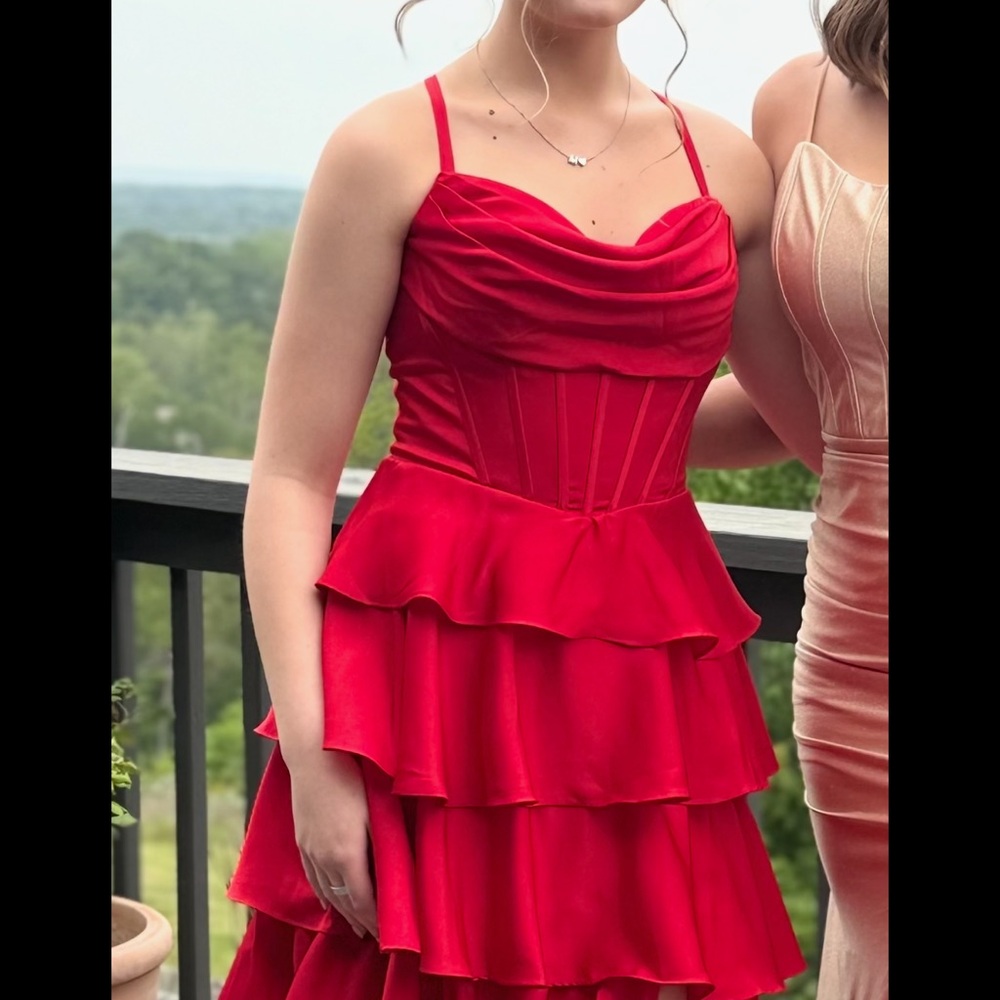Elegant Red Prom or Party Ruffled Dress